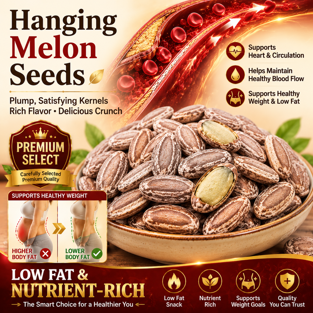 🛒🌽Snack smarter, feel lighter! 💌🥇 Fiber-rich Hanging Melon Seeds help support healthy blood sugar, weight management & comfortable circulation-XA